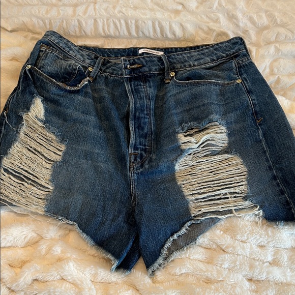 Good American Blue Distressed Jean Shorts - Picture 1 of 7